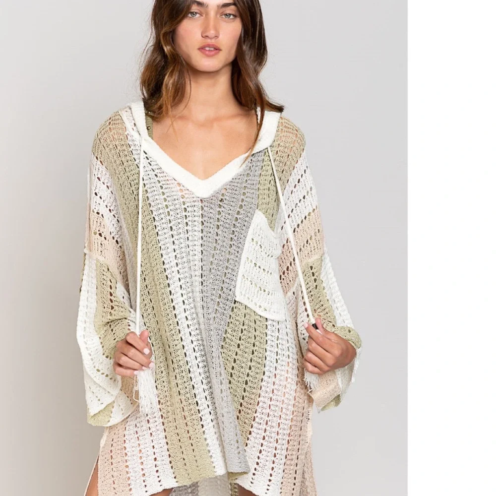 POL CLOTHING Knit hoodie bikini cover up beach hoodie sweater - Picture 3 of 10